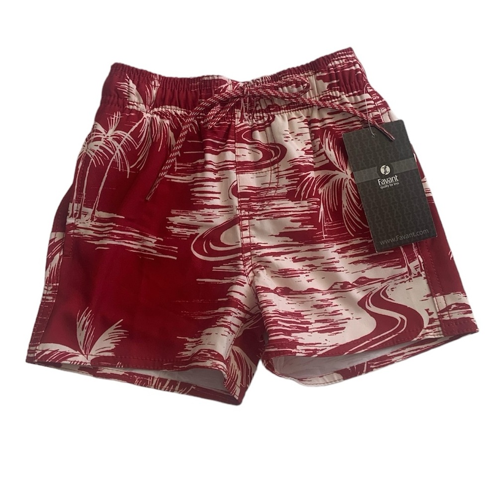 NWT Toddler Boy Red Hawaiian Print Board Shorts